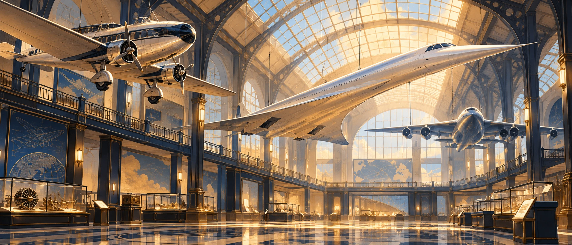 Original illustration of an imagined aviation heritage hall